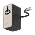 Momax 1-World²⁺ 4-Port Mini Universal Travel GaN Charger with Built-In Retractable Cable 100W with Dual AC - Titanium-0