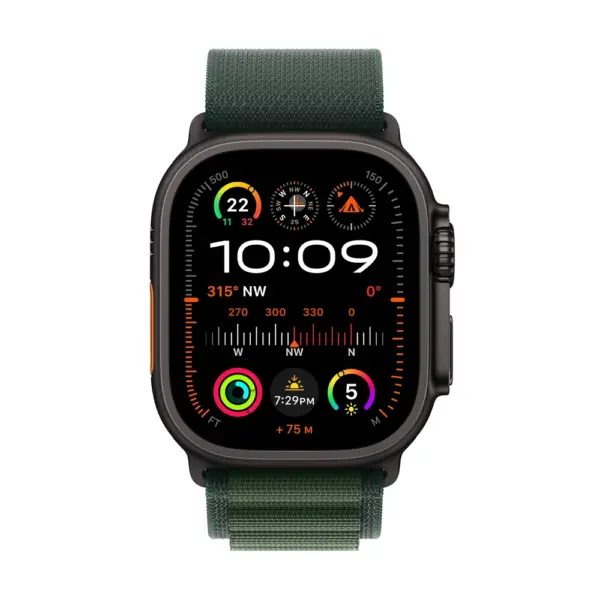 Apple Watch Ultra 2 GPS + Cellular 49mm Black Titanium Case with Dark Green Alpine Loop - Small-0