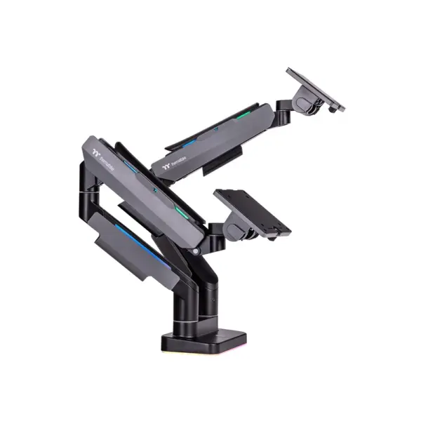 ThermalTake Dual Monitor Arm (17" To 35") Gas Spring, Cable Management, 2-20KG, RGB Lighting Effects-0