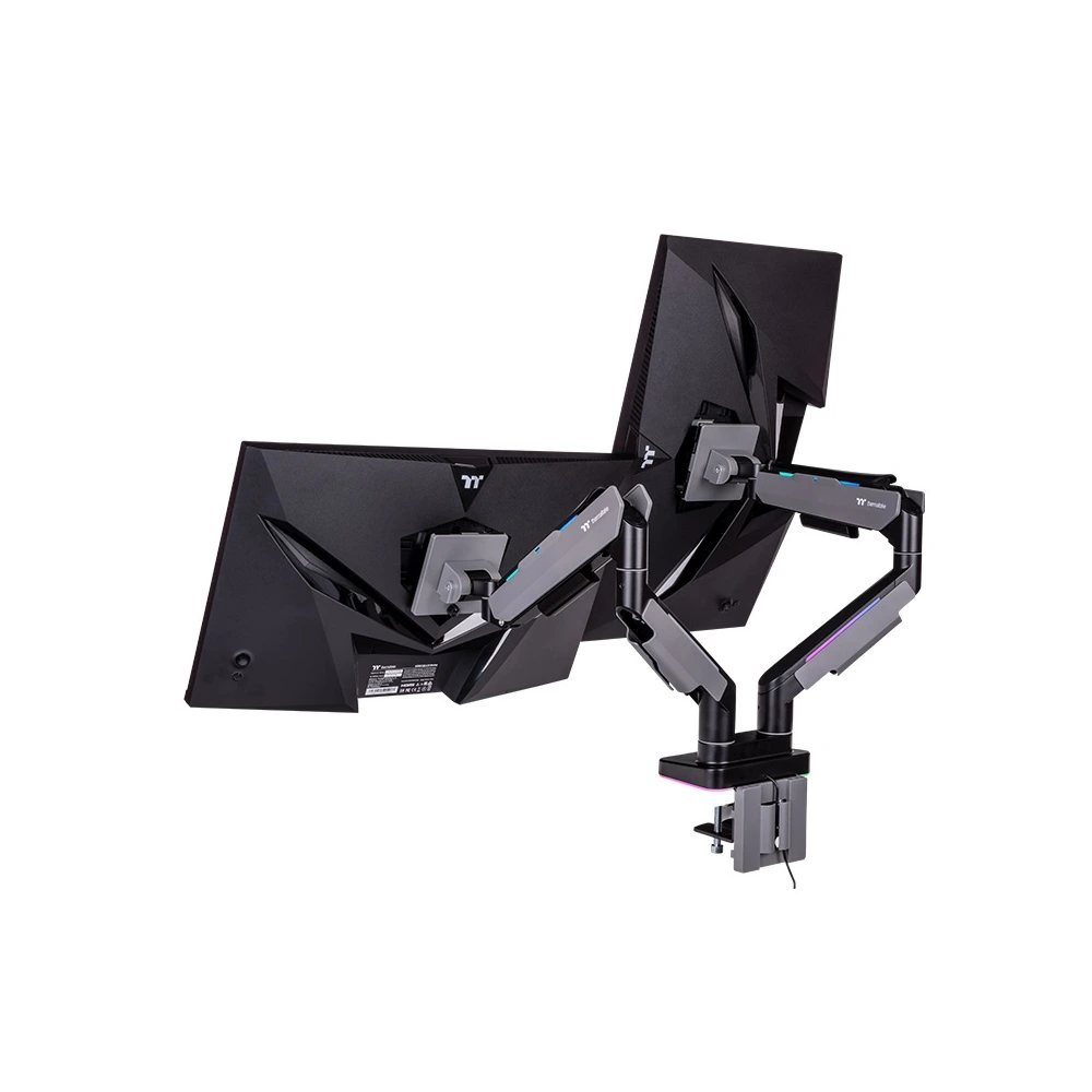 ThermalTake Dual Monitor Arm (17" To 35") Gas Spring, Cable Management, 2-20KG, RGB Lighting Effects-146505 ThermalTake Dual Monitor Arm (17" To 35") Gas Spring, Cable Management, 2-20KG, RGB Lighting Effects-146505