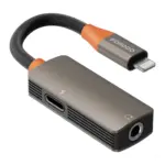 Porodo Audiolink Duo Lightning + 3.5mm Jack Audio And Charge Splitter - Black & Orange-thumbnail