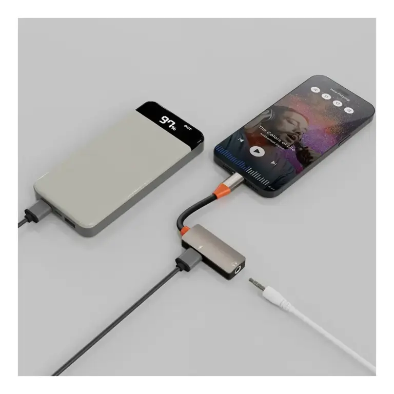 Porodo Audiolink Duo Lightning + 3.5mm Jack Audio And Charge Splitter - Black & Orange-0