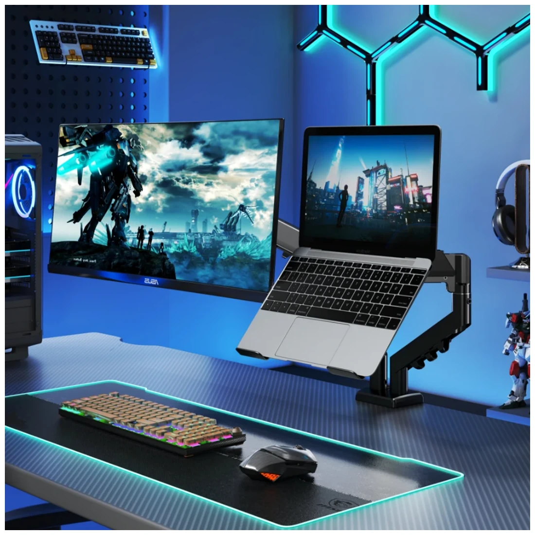 Pawa Double Gas Spring Computer Arm With 360º Rotation - Black-0 Pawa Double Gas Spring Computer Arm With 360º Rotation - Black-0