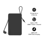 Momax 1-Power Vital+ Power Bank 20000mAh With 2 Built-In USB-C Cables - Black-148344