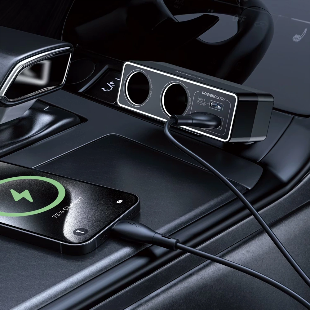 Powerology Brio 54w Multi-port Car Charger - Black-147274 Powerology Brio 54w Multi-port Car Charger - Black-147274