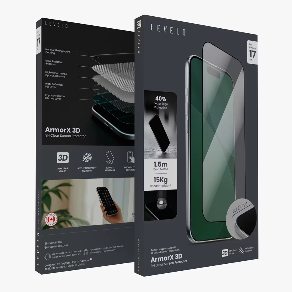 Levelo ArmorX 3D Clear Screen Protector with 9H Hardness for iPhone 17 Air-148231 Levelo ArmorX 3D Clear Screen Protector with 9H Hardness for iPhone 17 Air-148231