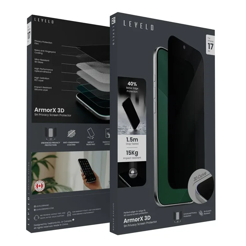 Levelo ArmorX 3D Privacy Screen Protector with 9H Hardness for iPhone 17 Air-148241 Levelo ArmorX 3D Privacy Screen Protector with 9H Hardness for iPhone 17 Air-148241