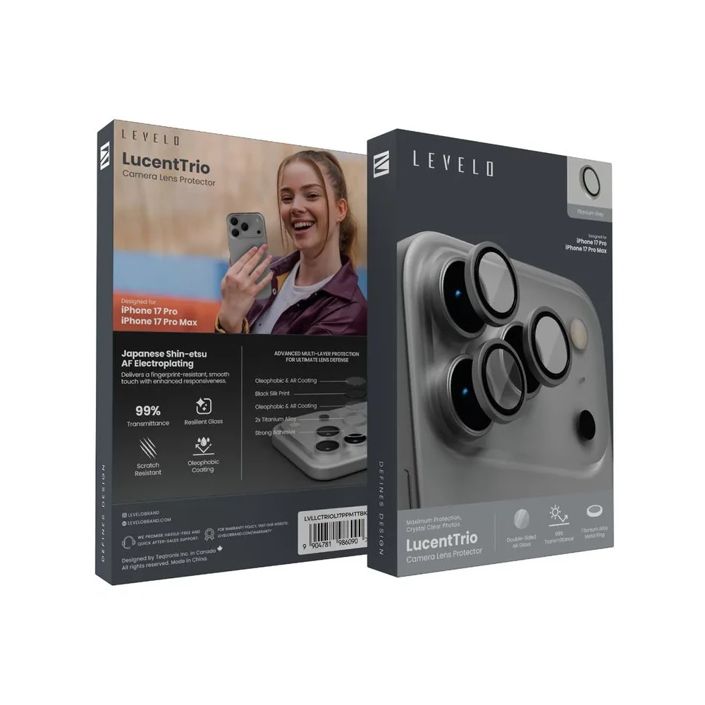 Levelo LucentTrio Camera Lens Protector with 99% Transmittance for iPhone 17 Pro / 17 Pro Max-148245 Levelo LucentTrio Camera Lens Protector with 99% Transmittance for iPhone 17 Pro / 17 Pro Max-148245