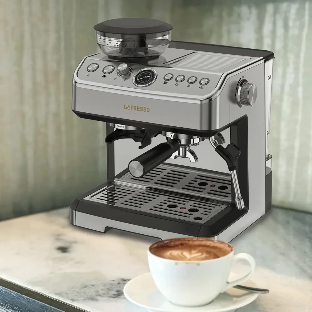 Lepresso Espresso Machine Conical Grinder & Steamer - Silver-0 Lepresso Espresso Machine Conical Grinder & Steamer - Silver-0