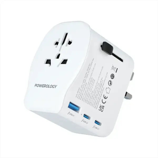 Powerology Universal Travel Adapter 2300W - White (Open Box)-0