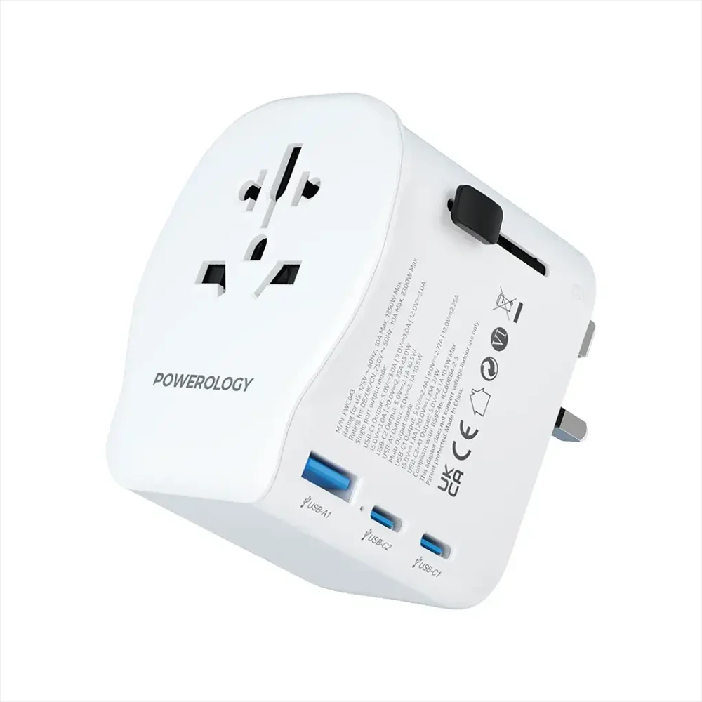 Powerology Universal Travel Adapter 2300W - White  (Open Box)-0 Powerology Universal Travel Adapter 2300W - White (Open Box)-0