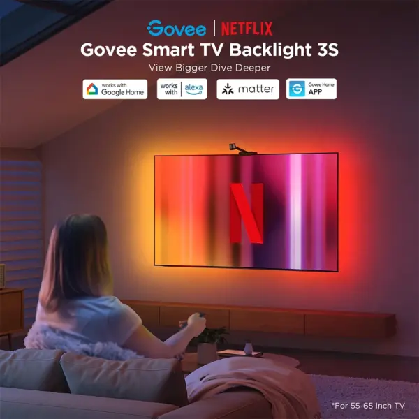 إضاءة خلفية ذكية للتلفزيون من جوفي 3S مقاس 55"-65" (عبوة بتصميم نتفلكس)-0