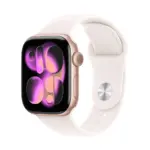ساعة Apple Watch Series 11 GPS مقاس 42 مم، هيكل من الألومنيوم باللون الذهبي الوردي مع سوار رياضي بلون وردي فاتح - M/L-0