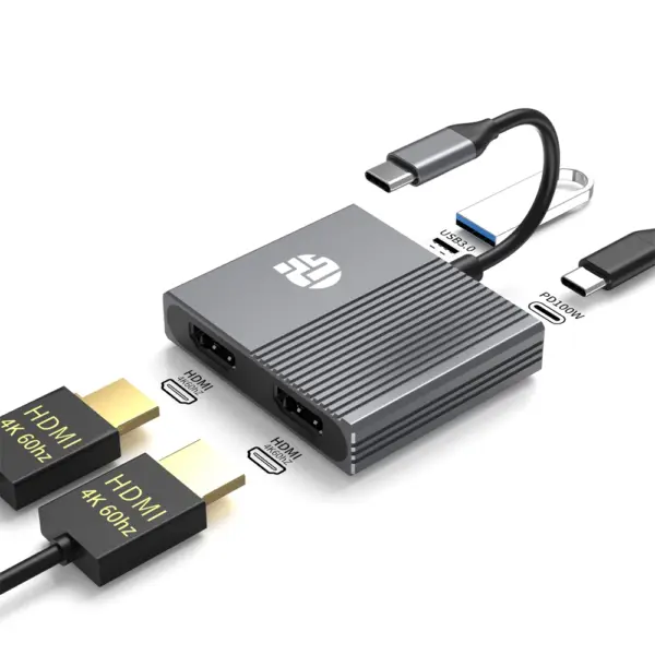 Yuanshan 4 IN 1 Type C to 2 x HDMI 4K60HZ USB3.0 PD 100W USB C HUB HDMI adapter splitter-0