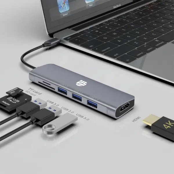 Yuanshan 6 IN 1 USB C HUB with HDMI 4K30HZ + 3 x USB A 3.0 + SD + TF memory card reader slot multi port adapter-0