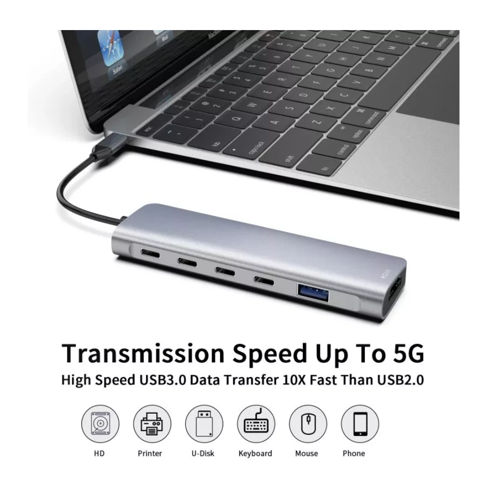 Yuanshan 6 IN 1 USB C HUB with PD 100W + 3 x Type C Data + HDMI 4K30HZ + USB A 3.0 power delivery multi port adapter-148970 Yuanshan 6 IN 1 USB C HUB with PD 100W + 3 x Type C Data + HDMI 4K30HZ + USB A 3.0 power delivery multi port adapter-148970