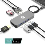 Yuanshan 8-in-1 USB-C Hub with 4K 60Hz HDMI, 100W PD Charging, Gigabit Ethernet, 10Gbps USB 3.1 Ports, SD/TF Card Reader, Multiport Docking Station-0