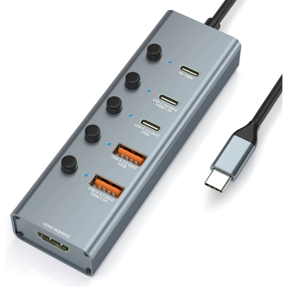 Yuanshan 6-in-1 USB-C Hub Adapter — USB 3.2 Gen 2 10Gbps, 4K@60Hz HDMI, 100W PD-0 Yuanshan 6-in-1 USB-C Hub Adapter — USB 3.2 Gen 2 10Gbps, 4K@60Hz HDMI, 100W PD-0