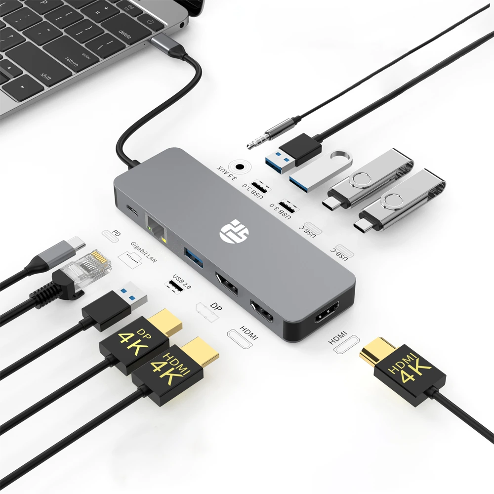 Yuanshan 11-in-1 USB-C Docking Station with Dual HDMI, DP 4K, Gigabit Ethernet, Audio, and 100W PD-0 Yuanshan 11-in-1 USB-C Docking Station with Dual HDMI, DP 4K, Gigabit Ethernet, Audio, and 100W PD-0