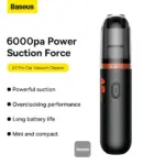 ⁦Baseus A2Pro Car Vacuum Cleaner - 6000PA Powerful Suction, Cordless & USB-C Rechargeable, Washable HEPA Filter, Quiet Operation - Black⁩ - الصورة ⁦8⁩