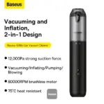 ⁦Baseus A3 Lite Car Vacuum Cleaner with Mini Air Blower, Inflator & Pumping | 3 in 1, Portable Cordless, 12000Pa, Rechargeable - Black⁩ - الصورة ⁦8⁩