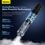 ⁦Baseus A3 Lite Car Vacuum Cleaner with Mini Air Blower, Inflator & Pumping | 3 in 1, Portable Cordless, 12000Pa, Rechargeable - Black⁩ - الصورة ⁦3⁩