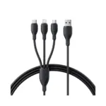 كابل شحن بيسس فائق السرعة 3 في 1 من USB-A إلى M+L+C 3.5A بطول 1.3 متر – أسود