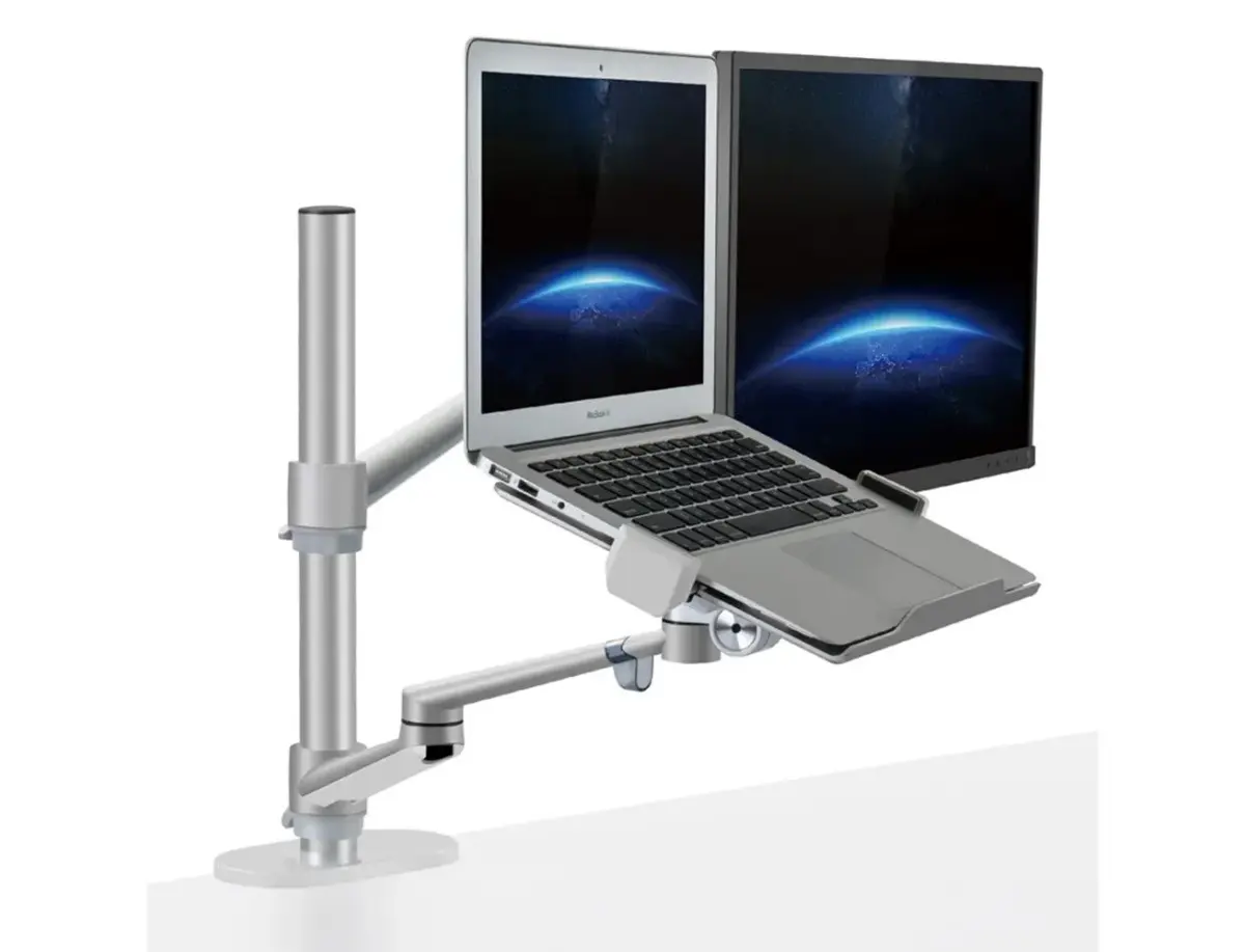Gamvity OLL-3L Aluminum 2 in 1 Monitor Arm, Laptop Stand 17" - 27", Each Arm upto 6 KG - Silver - Image 2