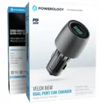 Powerology Velox 66W Dual-Port Car Charger - Black - Image 4