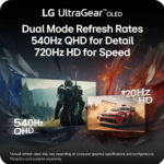 ⁦شاشة ألعاب UltraGear™ OLED مقاس 27 بوصة - وضع مزدوج بدقة QHD وتردد 540 هرتز أو دقة HD 720 هرتز - زمن استجابة 0.02 مللي ثانية - متوافقة مع G-Sync - منفذ DisplayPort 2.1⁩ - الصورة ⁦4⁩