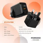 Porodo Gan 25w Dual-port Wall Charger-black - Image 3