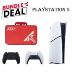 حزمة جهاز PS5 Slim الرقمي (R2) – تشمل وحدة تحكم + حقيبة حمل حمراء